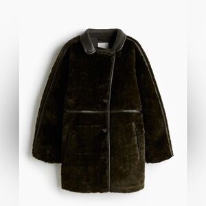 H&M Dark Green Faux Fur Coat NWT Size S